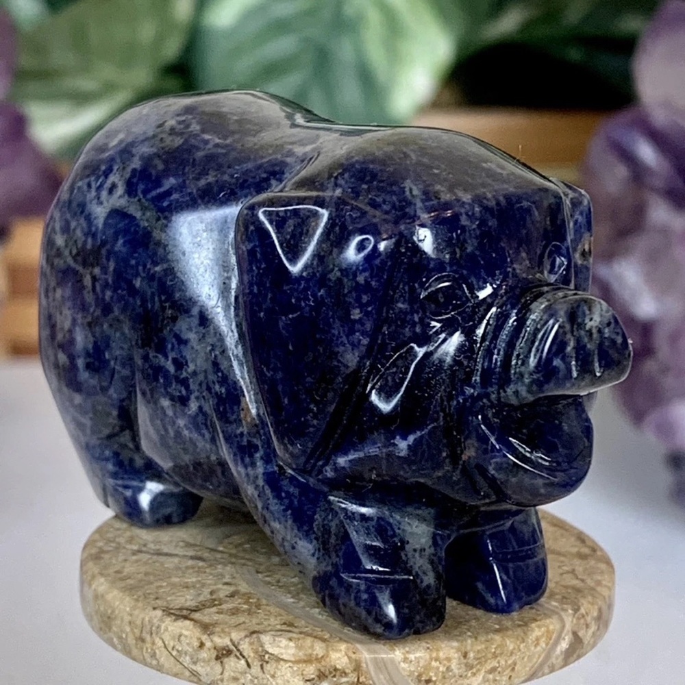 Carved Stone Pig Animal Carving Blue Sodalite Gemstone Pot Belly Pig Figurine